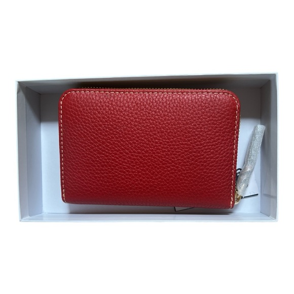 Dooney & Bourke Pebble Grain Medium Zip Around Wallet Clutch Red Color - Picture 2 of 5